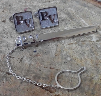 Запонки и зажим для галстука из белого золота с бриллиантами