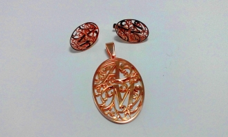 Подвеска и серьги из красного золота
