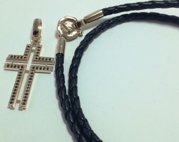 Золотой крест барака с кожаным шнурком