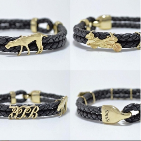 Кожаный браслет с золотыми вставками